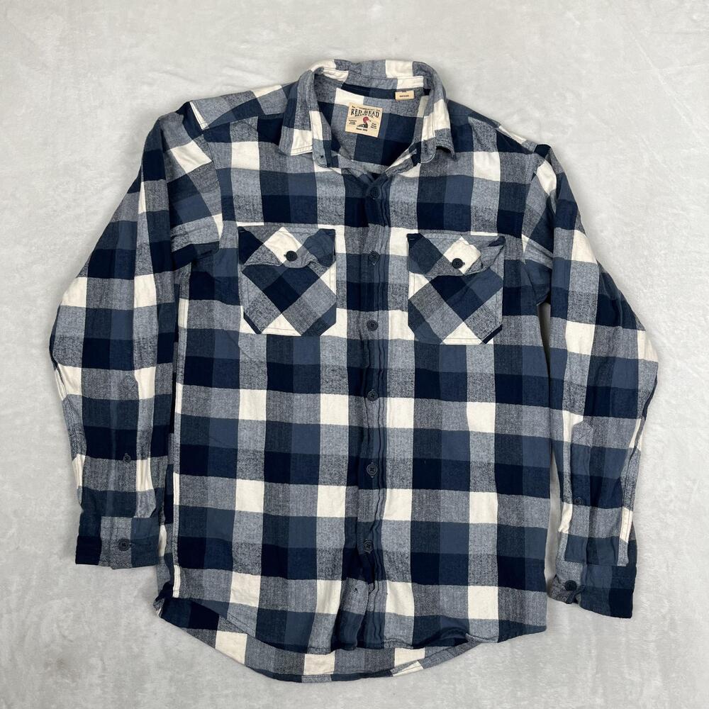 RedHead Flannel Shirt Mens Medium Blue Plaid Long Sleeve Button Up Casual